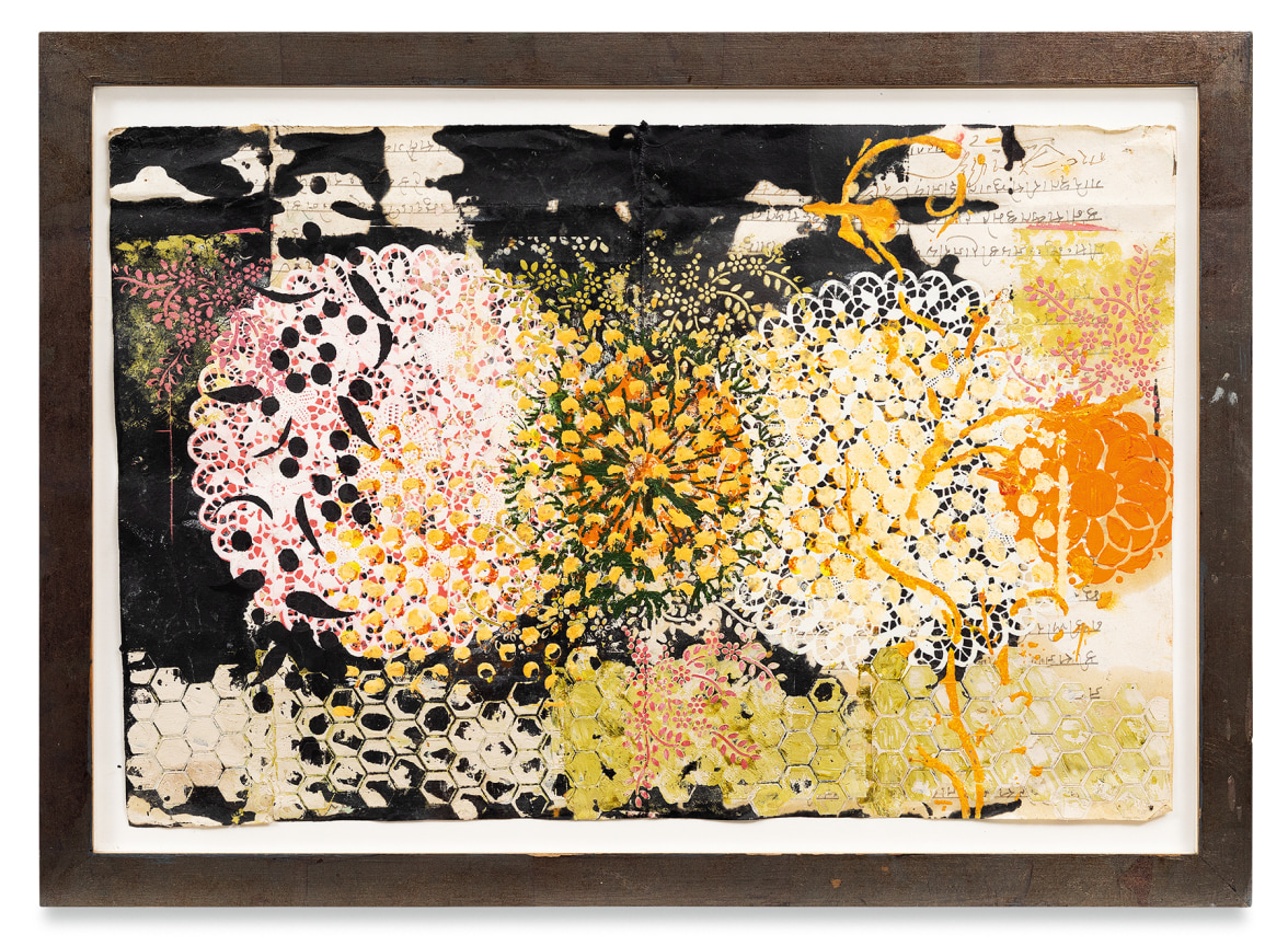 Untitled, 2016,&nbsp;Oil stick, ink, vintage Indian paper, in artist&#039;s frame,&nbsp;16.5 x 23.5 inches,&nbsp;41.9 x 59.7 cm,&nbsp;MMG#30613