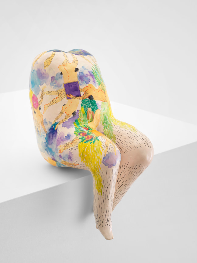 Songnyeo Lyoo, Drawing on Figure, 2018, Ink and color on air drying clay, 10.63 x 4.33 x 6.69 inches, 27 x 11 x 17 cm, MMG#35677