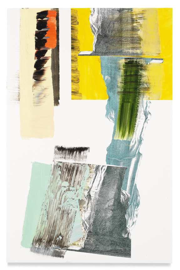 pylon kQ, 2018, Oil and silkscreen on wood, 39 3/8 x 25 5/8 inches, 100 x 65 cm, MMG#31848