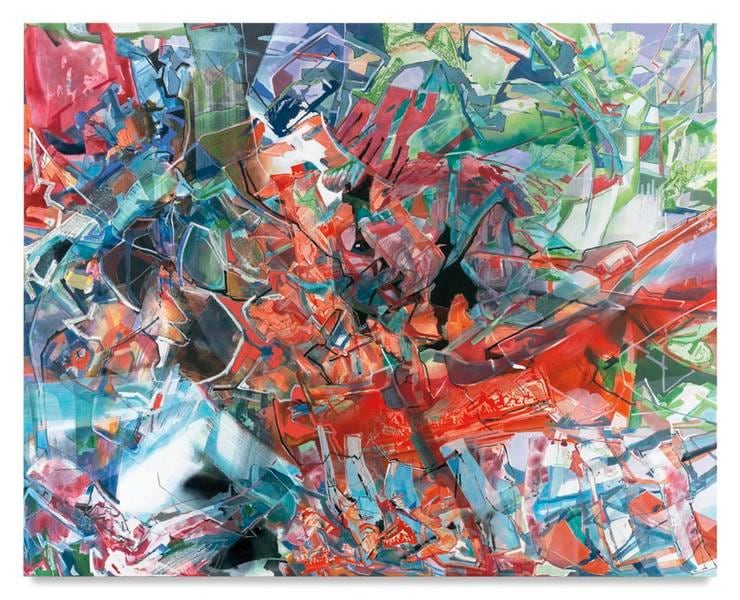 Iva Gueorguieva, An Orange Shadow Slithering, 2015, Acrylic, oil, and collage on canvas, 80 x 100 inches, 203.2 x 254 cm, AMY#28208