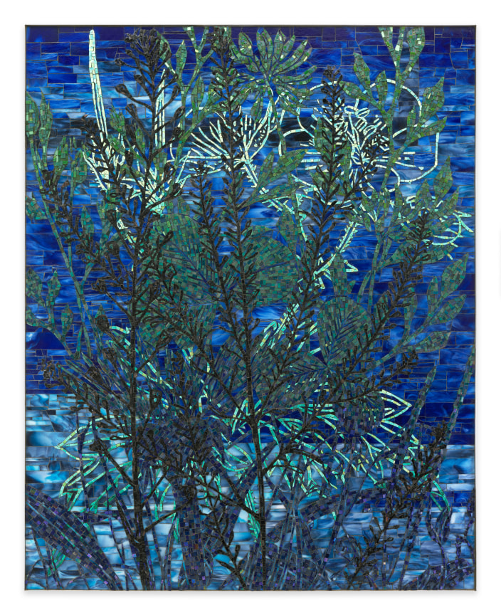 Botany in Distress, 2023, Glass tile, mortar, wood, and tile board, 84 1/2 x 67 1/2 inches, 214.6 x 171.5 cm, MMG#34478