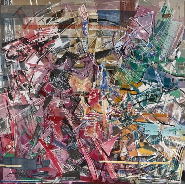 Scarlet Squall, 2012, Acrylic, collage, and oil on linen, 80 x 80 inches, 203.2 x 203.2 cm, A/Y#20647