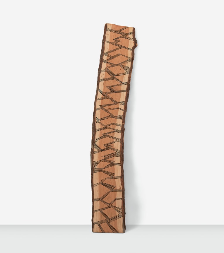 Space Divides Us, 2018, Acrylic on Cherry, 99 1/2 x 16 1/2 x 1 1/2 inches, 252.7 x 41.9 x 3.8 cm, MMG#30708