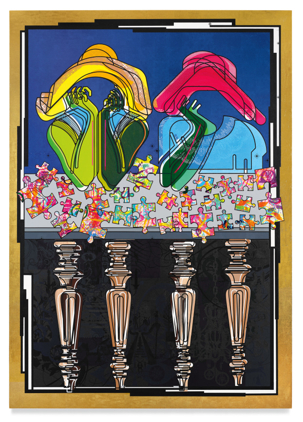 The Puzzle, 2022, Acrylic and metal leaf on canvas, 84 x 60 inches, 213.4 x 152.4 cm, MMG#34680