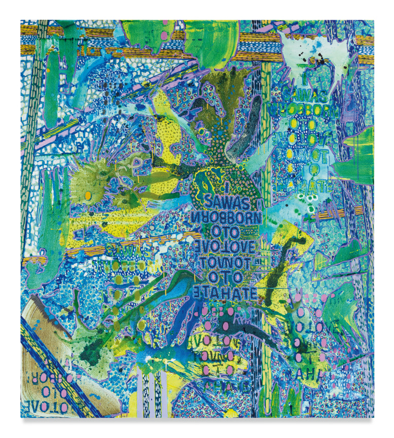 Accidental Dignity, 2023, Acrylic, acrylic ink, colored pencil and silk screen on canvas, 90 x 80 inches, 228.6 x 203.2 cm,&nbsp;MMG#35191