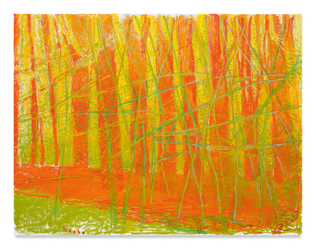 Two Levels of Green, One of Orange, 2018, Oil on canvas, 52 x 68 inches, 132.1 x 172.7 cm, MMG#30740