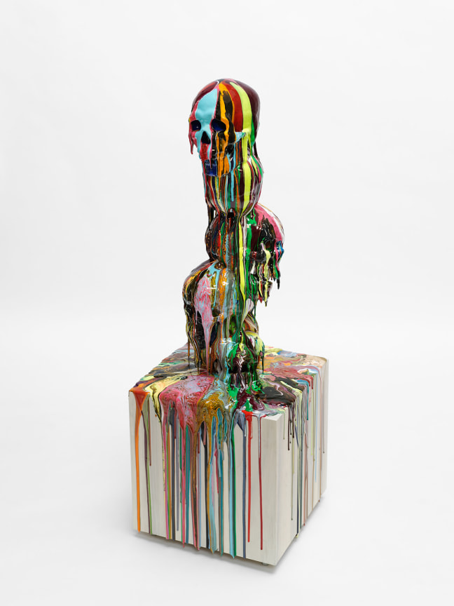 &quot;MYBODY&#039;SFRAMEDMYMINDHASCHANGED,&quot; 2012, Epoxy resin on life size skulls on wooden pedestal, 45 x 13 x 13 inches, 114.3 x 33 x 33 cm, A/Y#20507