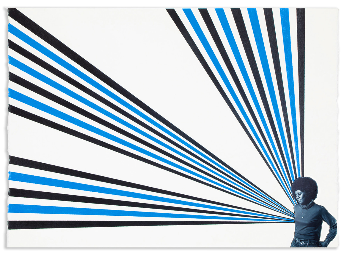 Rico Gatson,&nbsp;Alice #2, 2021, Color pencil and photograph collage on paper, 22 x 30 inches, 55.9 x 76.2 cm