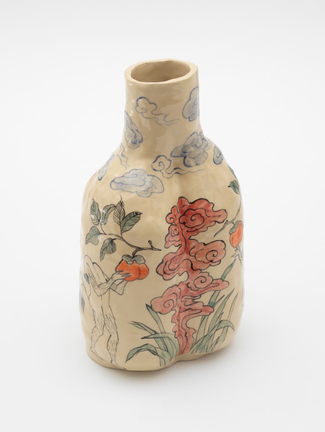 Songnyeo Lyoo, Drawing on Figure, 2023, Ceramic with glaze, 8.66 x 4.72 x 3.94 inches, 22 x 12 x 10 cm, MMG#35681