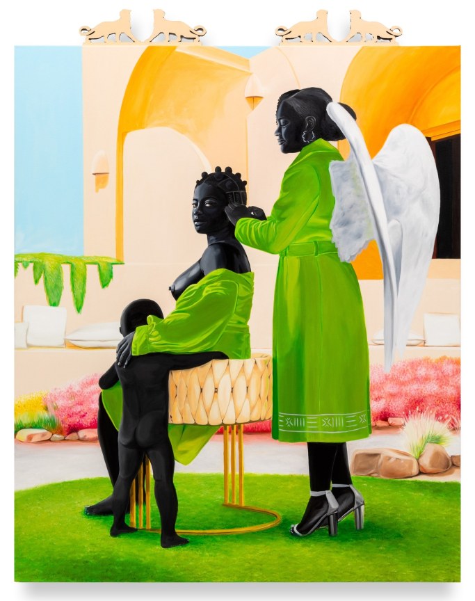 Milk, Honey and Refuge, 2024, Oil, acrylic, and mounted wood on canvas, 77 x 60 inches, 198.1 x 152.4 cm,&nbsp;MMG#36549