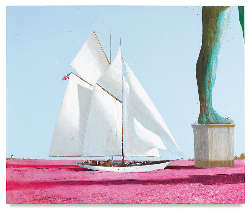 Sara and Gerald Entering Casabianca Through The Sea of Flowers, 2017, Oil on canvas, 60 x 72 inches, 152.4 x 182.9 cm, MMG#29878