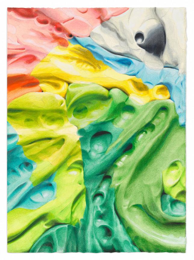 Shift Wrung, 2023, Colored pencil, watercolor, crayon, and graphite on paper,