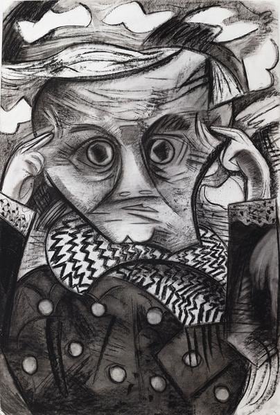 Dana Schutz, The Mentalist, 2014, Charcoal on paper, 36 x 24 inches, 91.4 x 61 cm, A/Y#22629