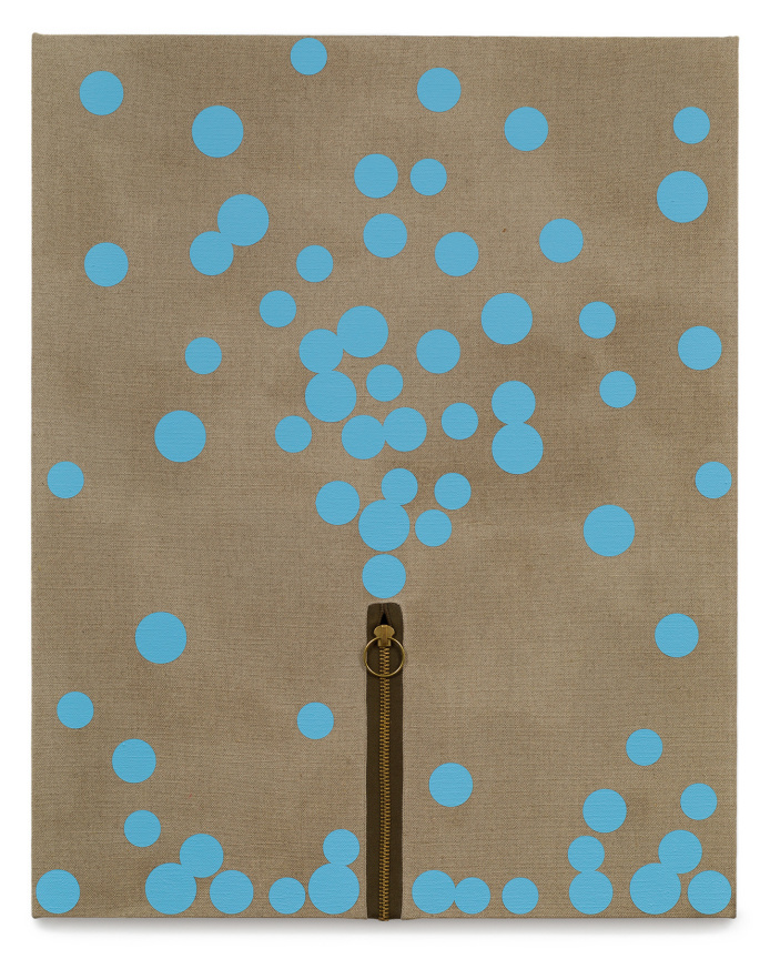 Donald Moffett,&nbsp;Lot 033020 (the gusher), 2020, Oil, cotton, aluminum, rabbit skin glue, poly vinyl acetate on linen, 30 3/8 x 24 1/8 inches, 77.2 x 61.3 cm.&nbsp;Courtesy of the artist and Marianne Boesky&nbsp;Gallery, New York and Aspen. &copy; Donald Moffett. Photo credit: Joseph Parra.&nbsp;