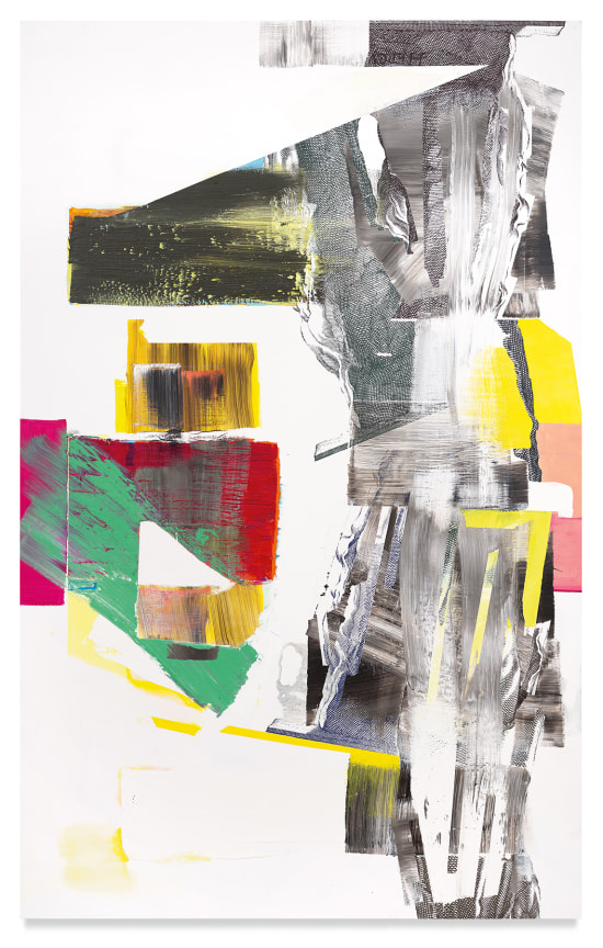 parapylon 9, 2019,&nbsp;Oil and silkscreen on wood, 94 1/2 x 59 inches, 240 x 150 cm, MMG#3184