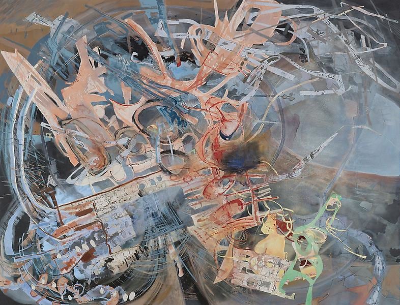 Raft, 2010, Acrylic, oil and collage on canvas, 