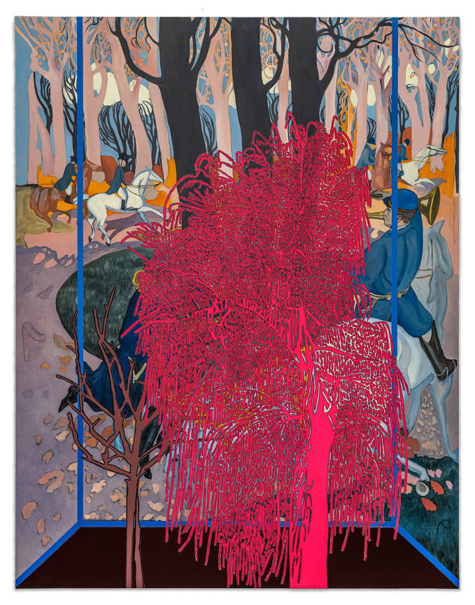 Whitney Bedford,&nbsp;Veduta (Denis The Release), 2024, Ink and oil on nylinen on panel, 46 1/4 x 36 x 2 inches, 117.5 x 91.4 x 5.1 cm, MMG#37003