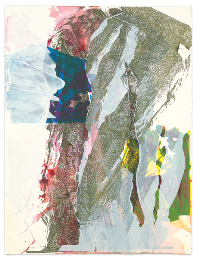 disloziert 23, 2018, Acrylic and silkscreen on handmade paper, 29 7/8 x 22 1/4 inches, 75.9 x 56.5 cm, MMG#32698