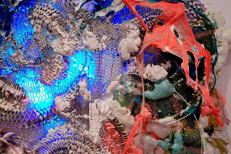 &quot;Humming in 5 Parts (detail),&quot; 2012, Honeycomb cardboard, melted plastics, expanded foam, mild steel rod, fluorescent light, 61 x 61 x 12 inches, A/Y#20617