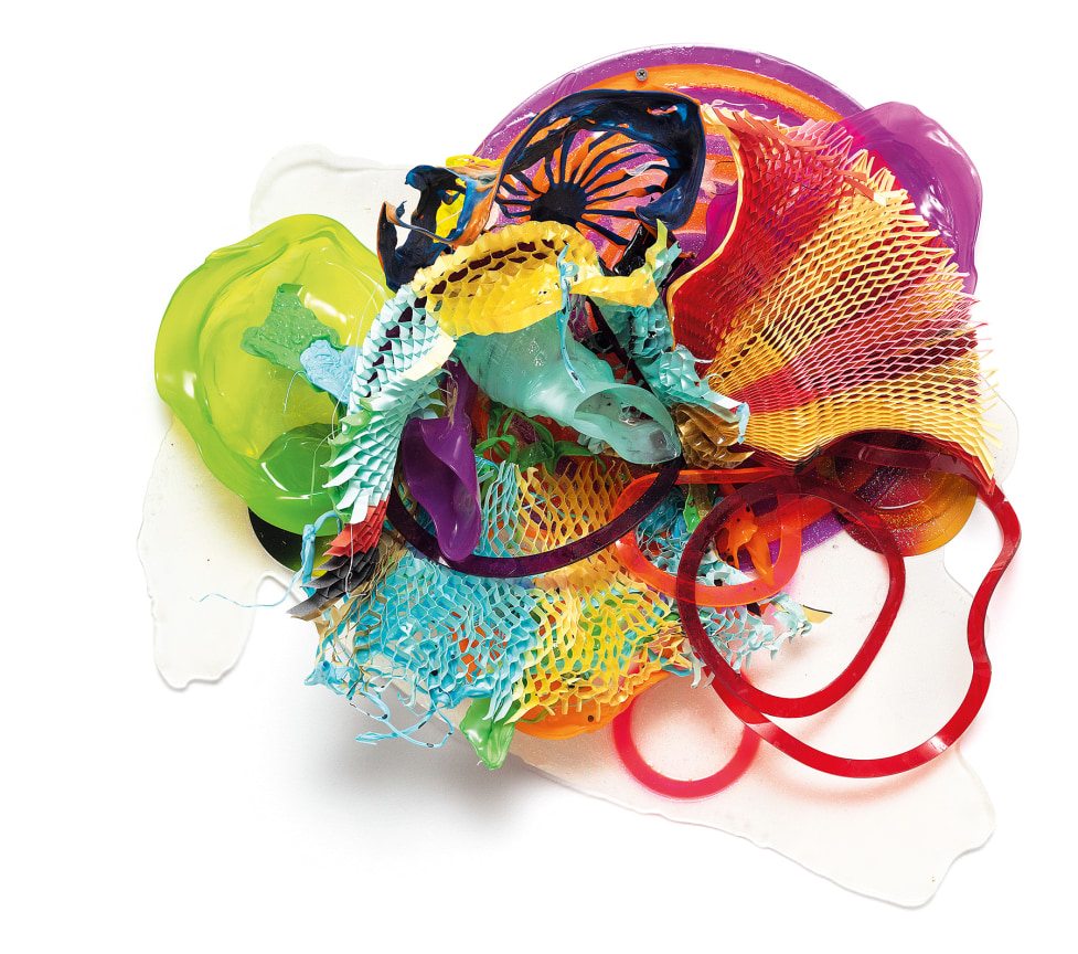 Moon Tail Beta, 2018,&nbsp;Melted plastic, paper, acrylic, resin,&nbsp;22 x 22.5 x 10 inches,&nbsp;55.9 x 57.2 x 25.4 cm,&nbsp;MMG#30681