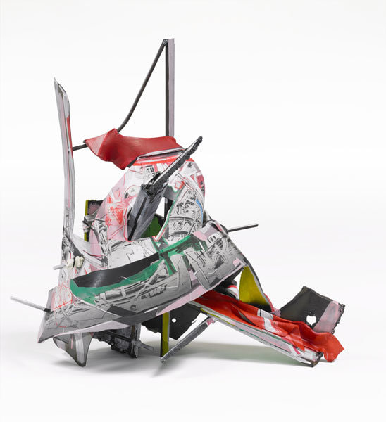 Iva Gueorguieva, Cosm 3, 2015, Soapground, softground, hardground, drypoint, spitbite aquatint, waterbite aquatint, open bite on fabric with hand painting on smooth and textured epoxy clay and welded steel, 22 x 23 x 15 inches, 55.9 x 58.4 x 38.1 cm, A/Y#22406