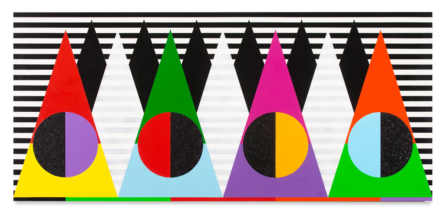 Rico Gatson,&nbsp;Untitled (Quarter Moons), 2021, Acrylic paint and glitter on wood, 36 x 80 inches, 91.4 x 203.2 cm&nbsp;