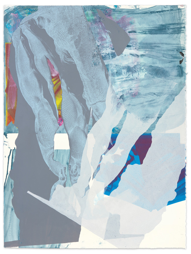 disloziert 11, 2018, Acrylic and silkscreen on handmade paper, 29 7/8 x 22 5/8 inches, 75.9 x 57.5 cm, MMG#32695