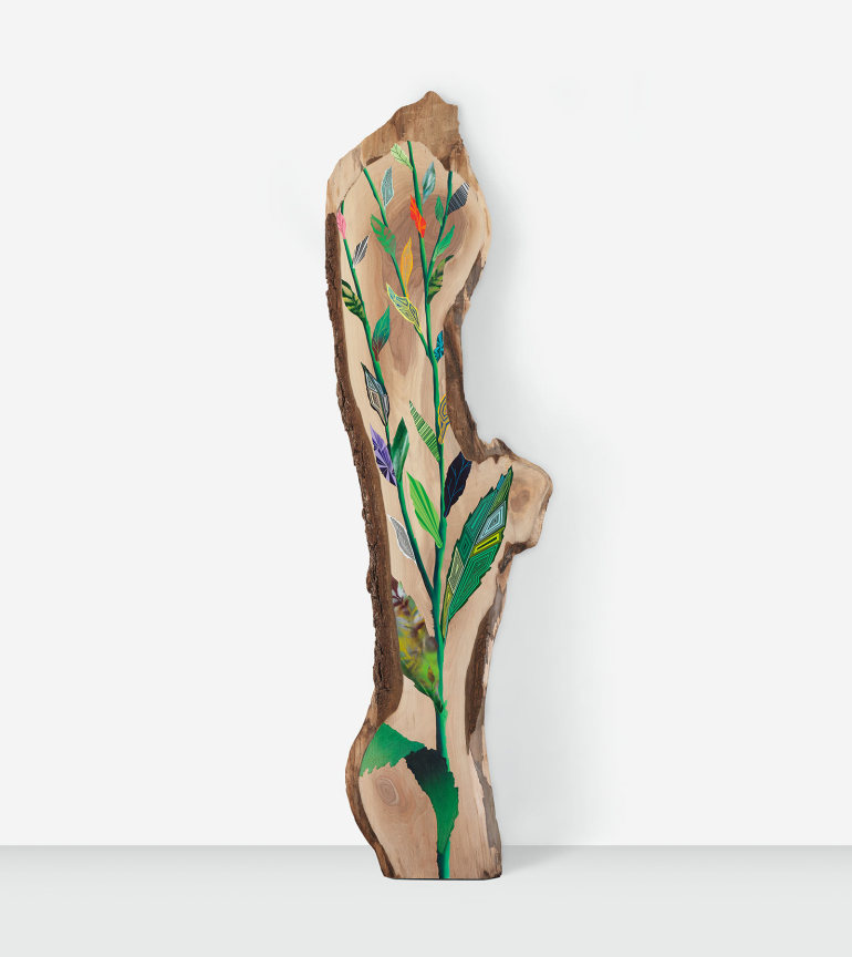 Twenty Seven Leaves of Fun, My Elm- Leaved Golden Rod, 2019, Acrylic and spray paint on black walnut 120 x 30 x 1.5 inches, MMG#30749