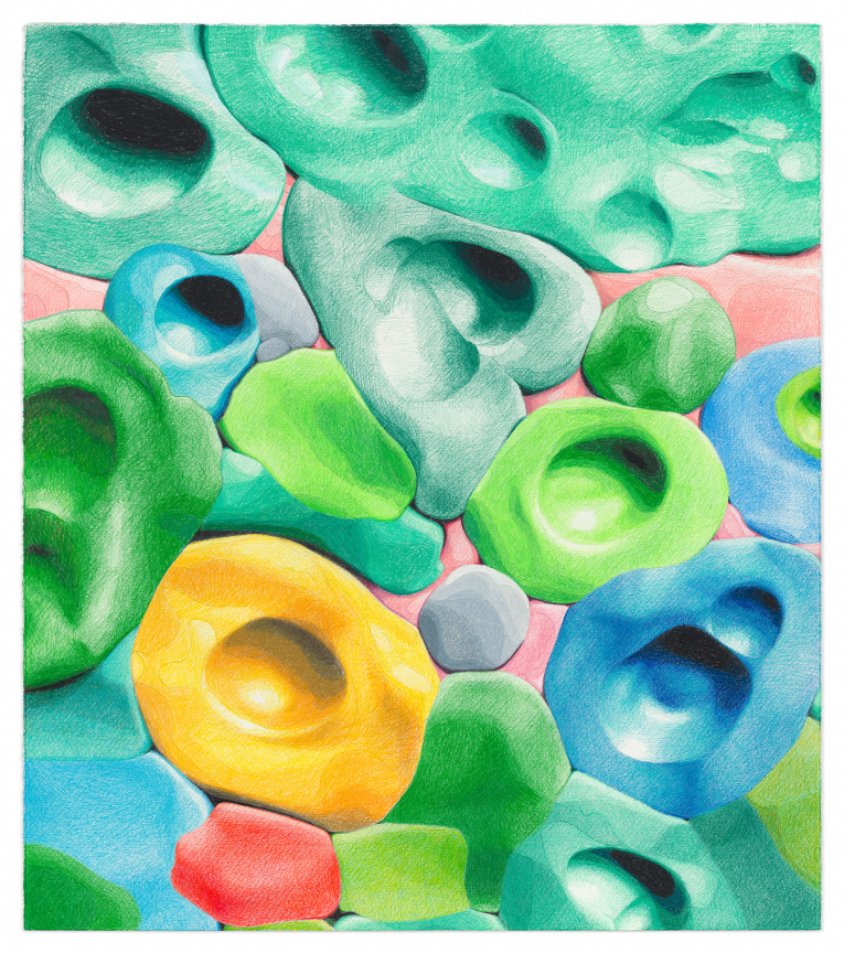 Reality Sponge, 2023, Colored pencil, watercolor, crayon, and graphite on paper,