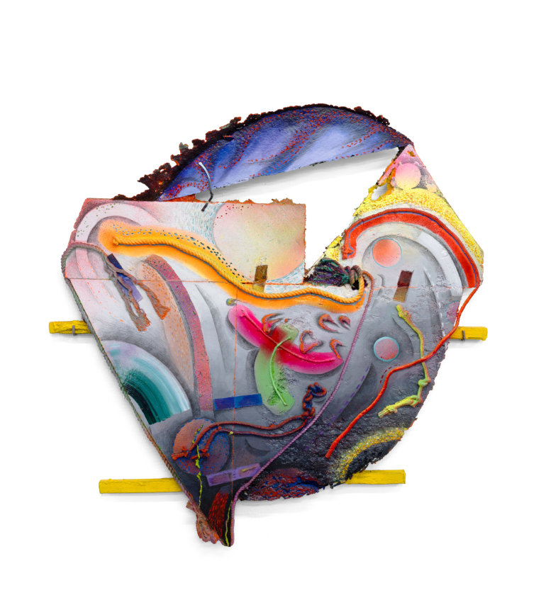 if only, if yet, 2023, Oil and enamel paint, graphite on cast aluminum/painted wood, 31 1/2 x 30 x 2 1/2 inches, 80 x 76.2 x 6.4 cm, MMG#35100