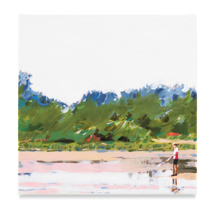 Boy Fishing, 2019, Mixed media oil on canvas, 14 x 14 inches, 35.6 x 35.6 cm, MMG#32059