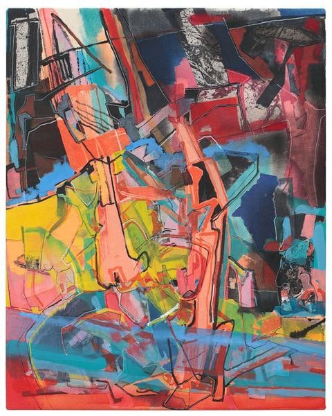 Pursuers of the Scent, 2015, Acrylic, collage, etching, and oil stick on canvas, 20 x 16 inches, 50.8 x 40.6 cm, A/Y#22539