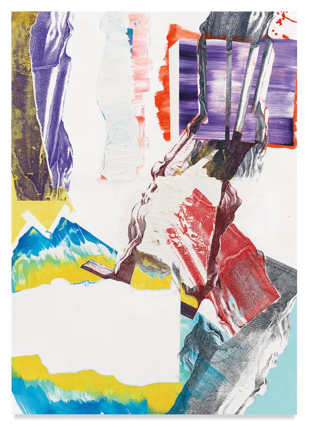 Pia Fries, pylon LU, 2020, Oil and silkscreen on wood, 67 x 47 1/2 inches, 170.2 x 120.7 cm, MMG#32485