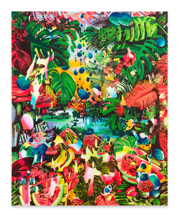 Rosson Crow,&nbsp;Acid Rain, 2024, Acrylic, spray paint, photo transfer, and oil on canvas,