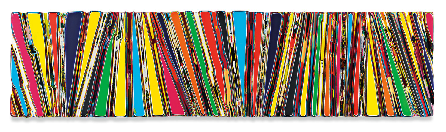 WHATSITGONNABEBOY, 2021, Epoxy resin and pigments on wood, 24 x 96 inches, 61 x 243.8 cm, MMG#32970