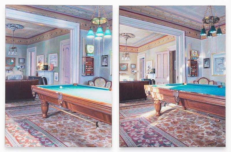 Time Diptych - Tern, 2014, Grisaille, varnish and colored pencil on board, 16 x 25 inches, 40.6 x 63.5 cm, including 1&quot; in between, AMY#22607