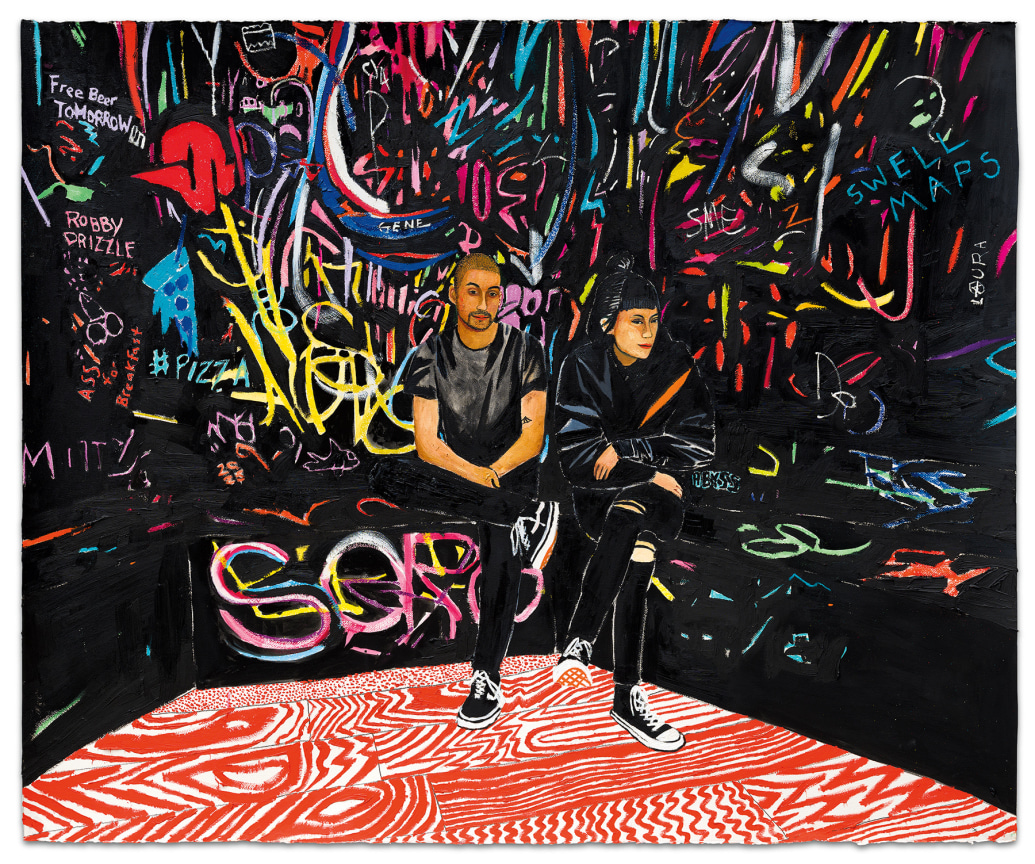 Joey and Jen, 2020, Colored pencil, oil paint and pastel on paper, 44 3/4 x 54 inches, 113.7 x 137.2 cm, MMG#32640