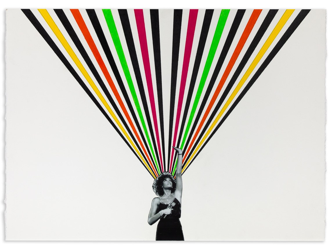 Rico Gatson,&nbsp;Whitney, 2021, Color pencil and photograph collage on paper, 22 x 30 inches, 55.9 x 76.2 cm