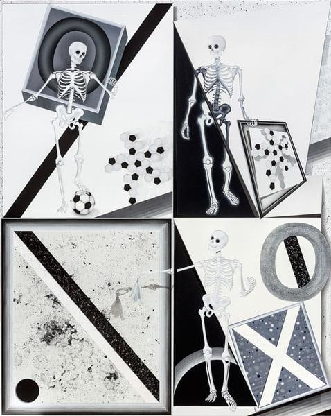 Jay Davis, The brazen man, the leaden man, and the barber, 2015, Acrylic and phosphorescent powder on panel, 60 x 48 inches, 152.4 x 121.9 cm, A/Y#22651