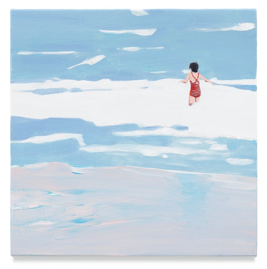 Striped Bather, 2019, Mixed media oil on canvas, 14 x 14 inches, 35.6 x 35.6 cm, (MMG#32083)