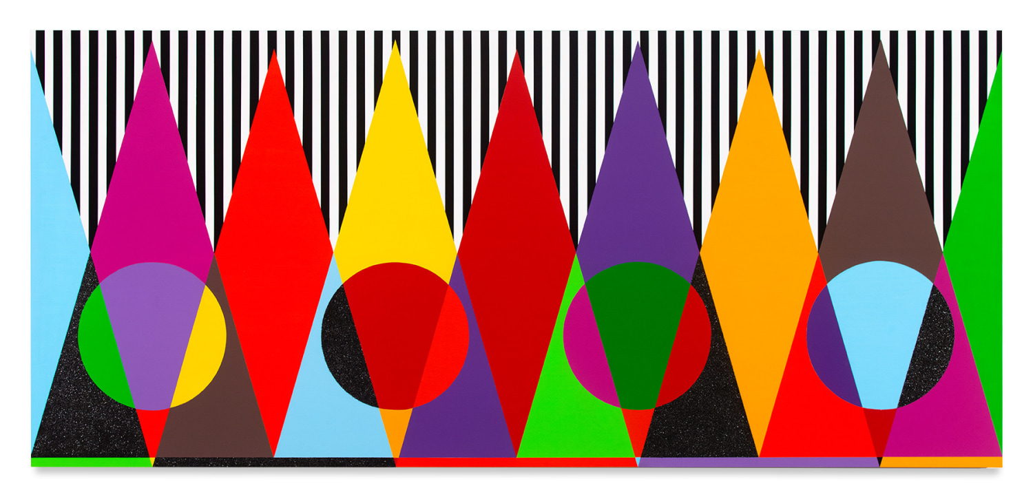 Rico Gatson,&nbsp;Untitled (Young Mystics II), 2021, Acrylic paint and glitter on wood, 36 x 80 inches, 91.4 x 203.2 cm