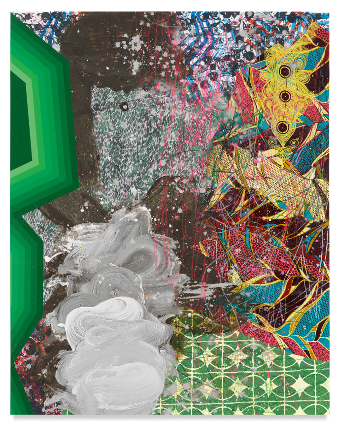 Makeba, 2019,&nbsp;Acrylic, oil, spray paint, glitter, collage, crayon and graphite on canvas,&nbsp;60 x 48 inches,&nbsp;152.4 x 121.9 cm,&nbsp;MMG#31524