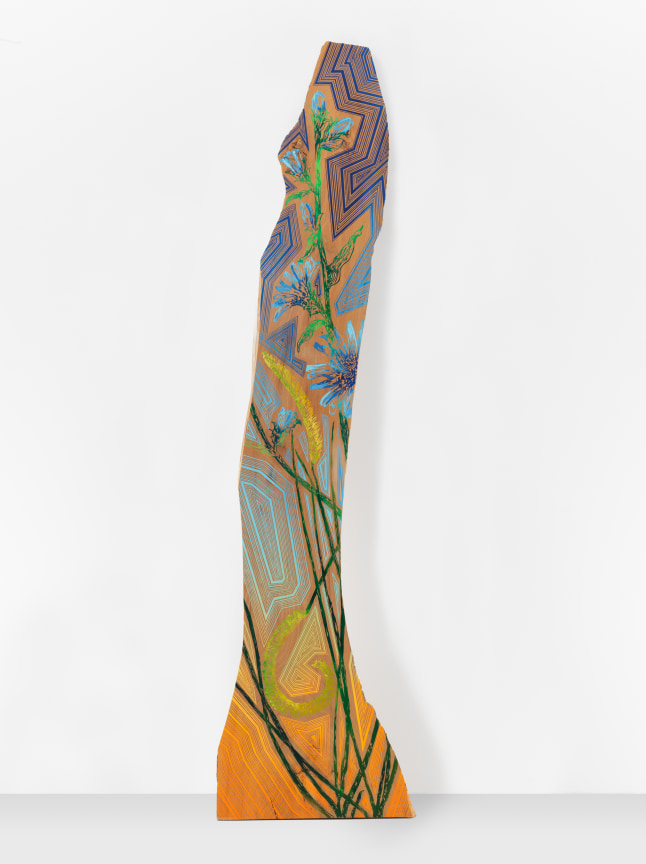Jason Middlebrook, By The Side Of The Road, 2019, Acrylic on heat-treated artist grade elm wood, 90 x 12 x 1 inches