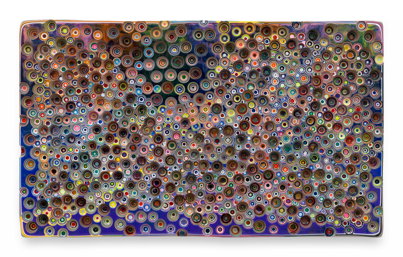 LETNIGHTCOMEONBELLSANDTHEDAY, 2025, Epoxy resin and pigments on wood, 36 x 60 inches, 91.4 x 152.4 cm, MMG#37978