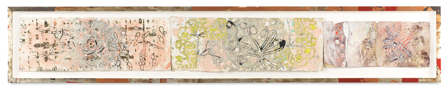 Untitled, 2016,&nbsp;Oil stick, ink, vintage Indian paper, in artist&#039;s frame,&nbsp;13 x 79 inches,&nbsp;33 x 200.7 cm,&nbsp;MMG#29794