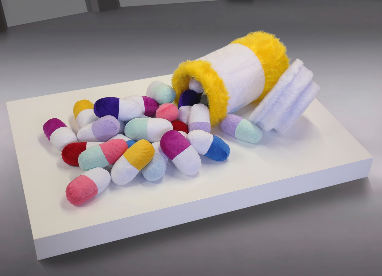 Like Mother, Like Daughter, Wood and plush bottle with plush capsules