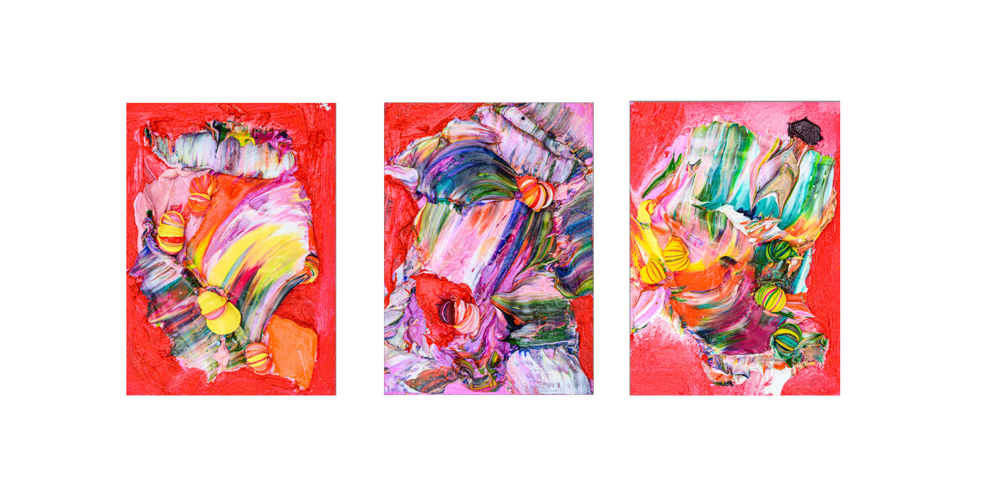 Poems From Saint Lucia, 2022, Oil on board, in 3 parts, 7"- 5" each