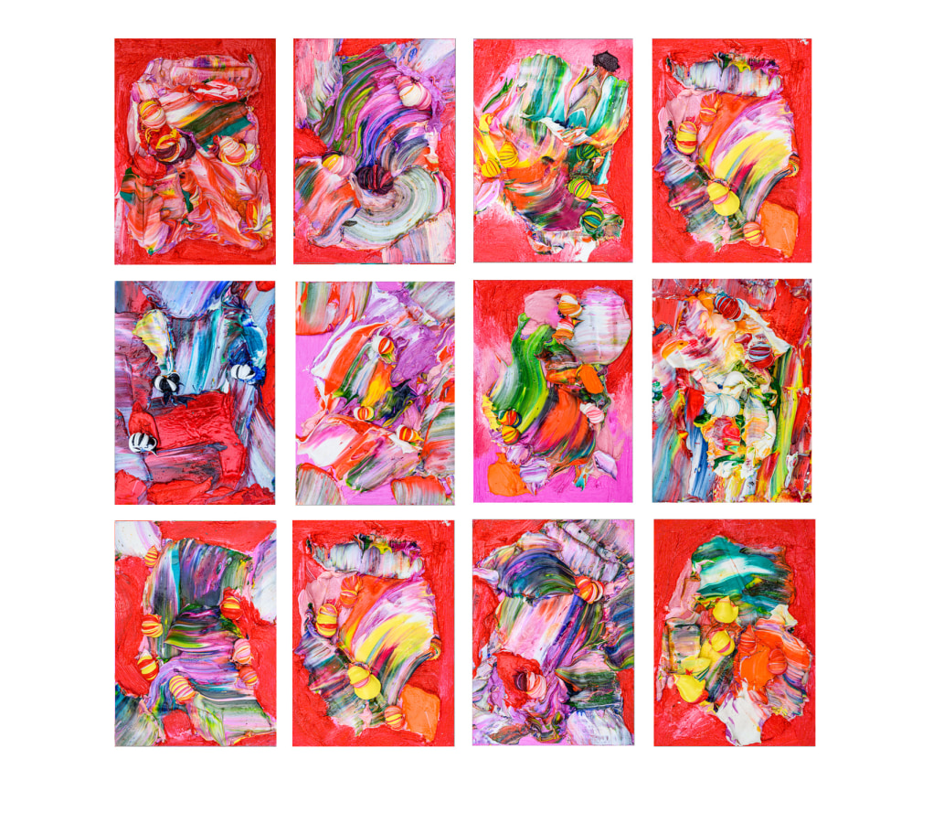 Poems from Saint Lucia,, 2020-2022, oil on board, in 12 parts, 7 x 5" each