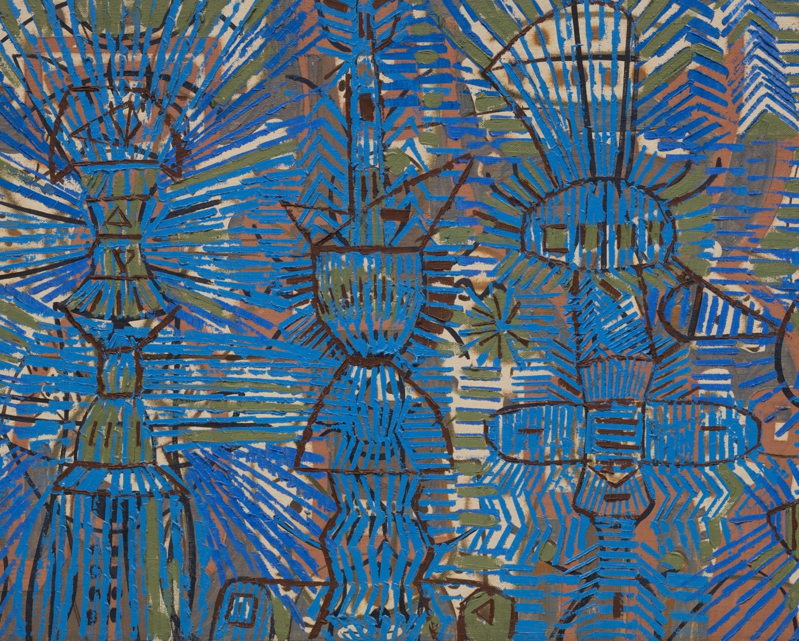 detail of Lee Mullican abstracted oil on canvas painting