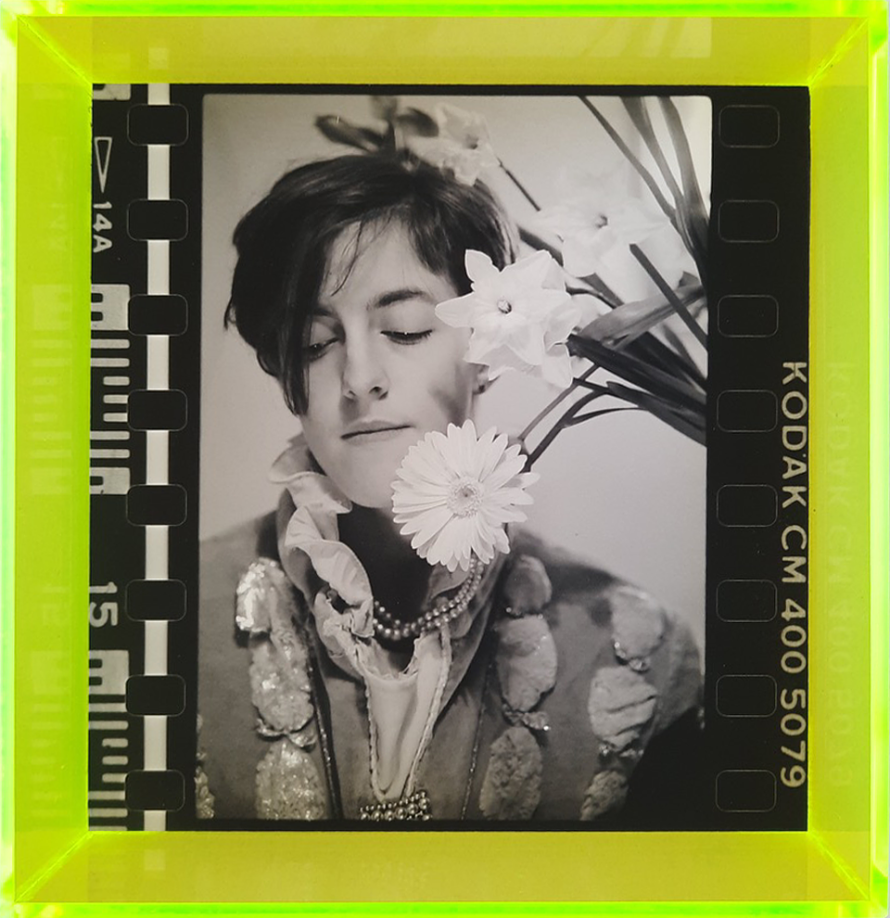 Jyll Bradley, Self Portrait, 1987-2024, Archival Photographic print, Live edge Plexiglass frame, 17 x 15 x 4 cm. Courtesy of Pi Artworks and Independent.